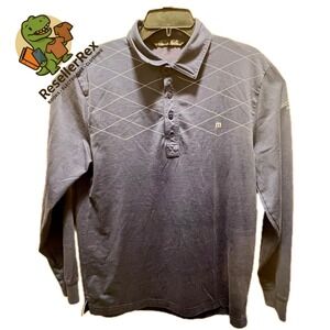 Travis Mathew Mens Long Sleeve Golf Polo Shirt Blue Diamond Print Size Medium